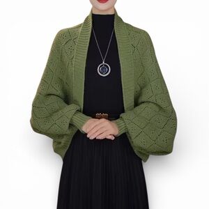 Boho Chic Fashionable Sweater/Shawl In Green OSFM